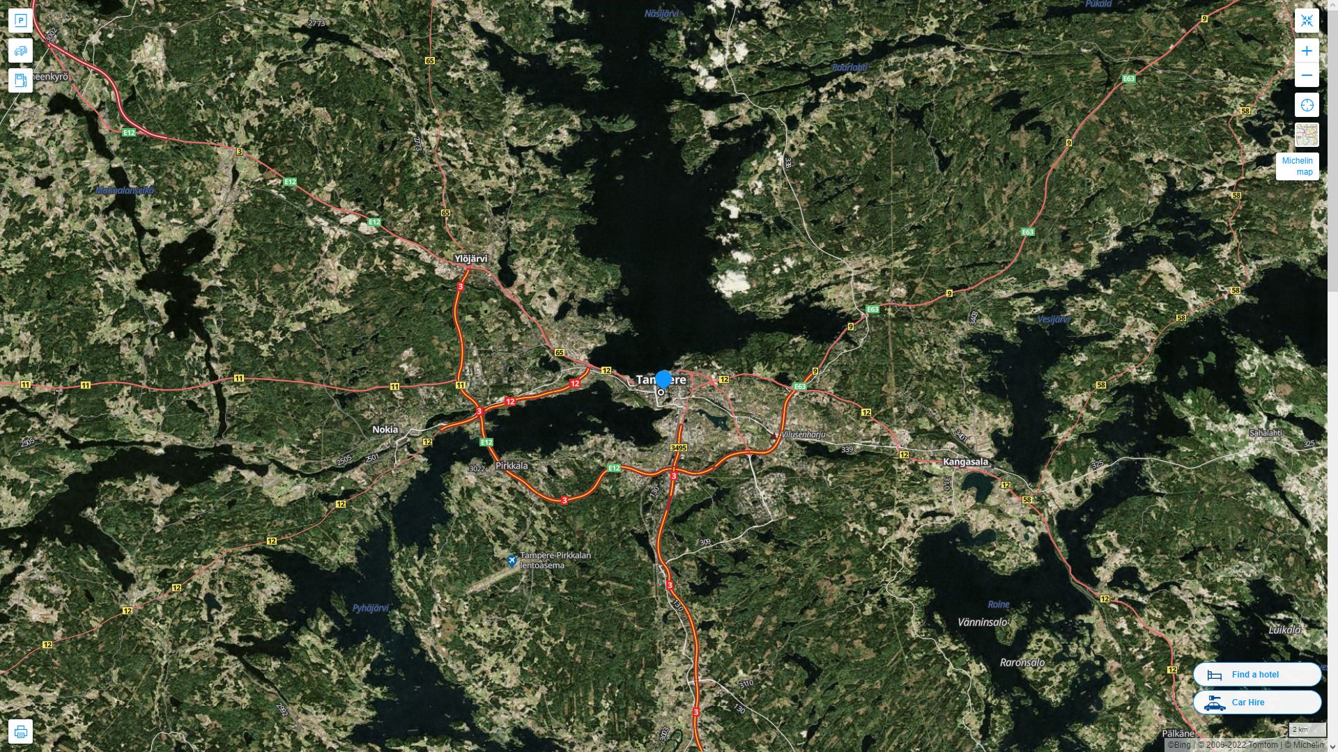 Tampere Highway and Road Map with Satellite View